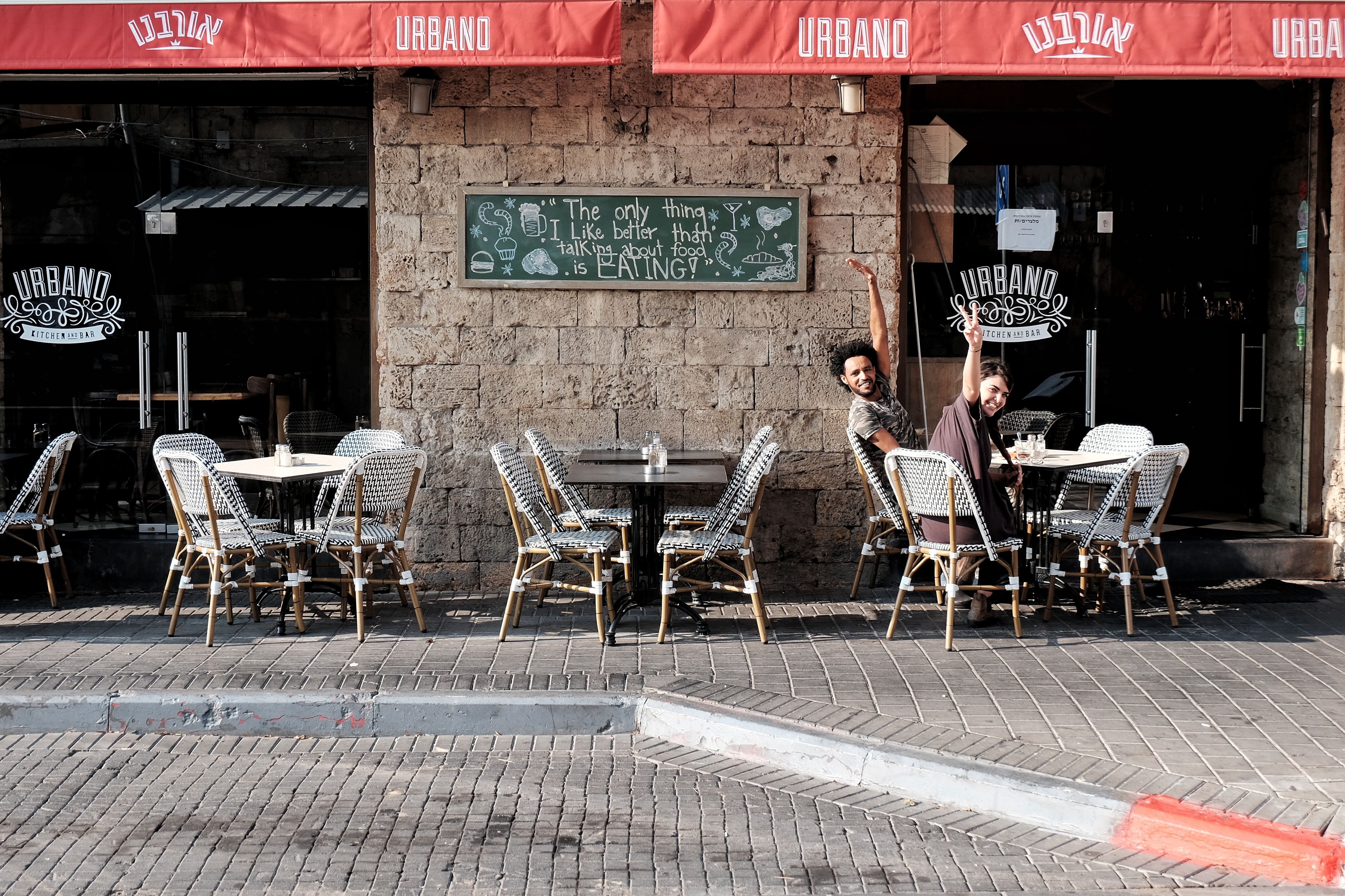 A cozy Egyptian cafe with a visible free Wi-Fi sign