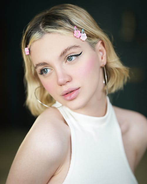 Blonde Woman with Clips in Hair