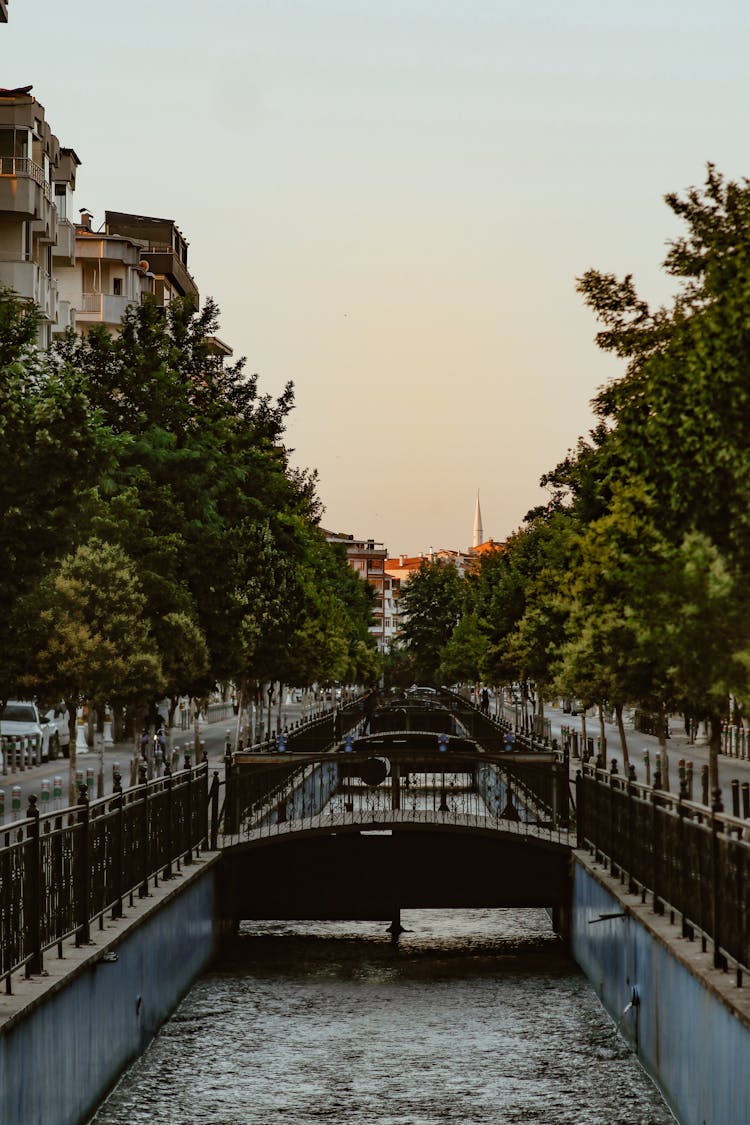 Lock Of Narrow Canal In A City