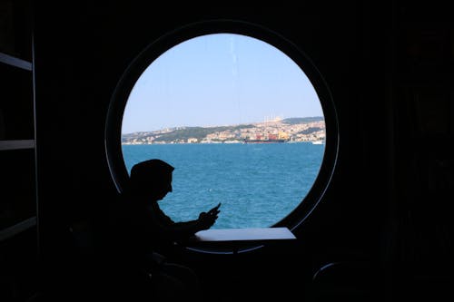คลังภาพถ่ายฟรี ของ ช่องอากาศที่ทำเป็นรูกลมข้างเรือ, ซิลูเอตต์, ทะเล