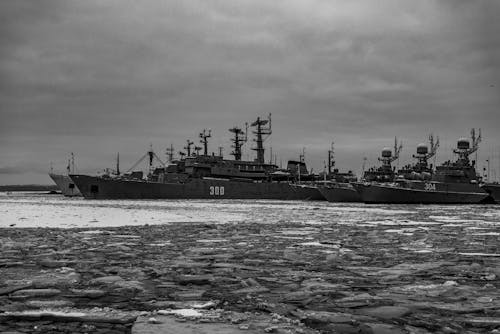 Military Ships on Frozen Sea