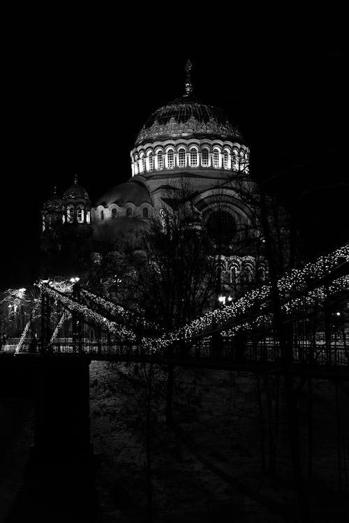 Illuminated Dome of Church in Kronstadt