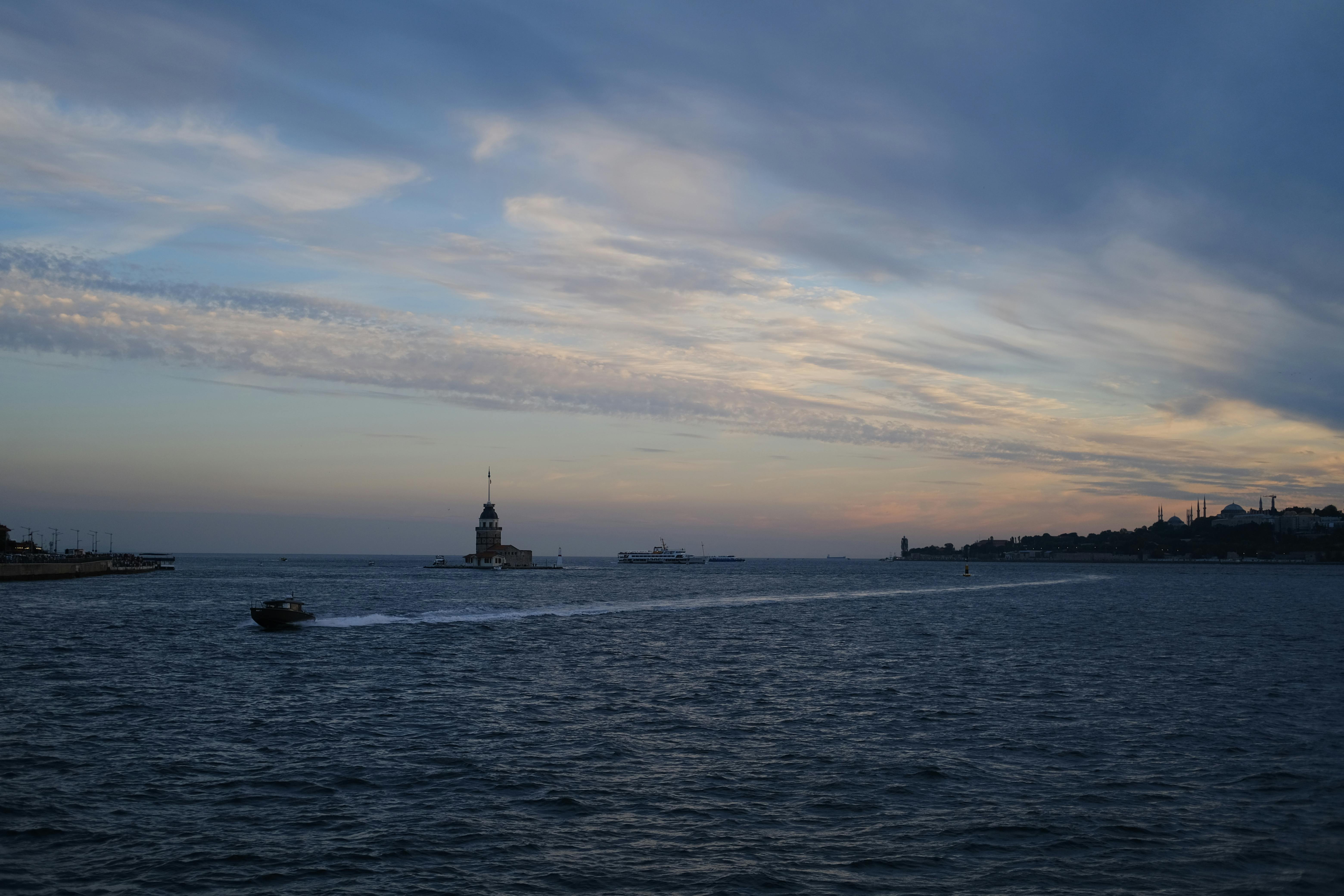 Istanbul Bosphorus skyline at sunset with clouds