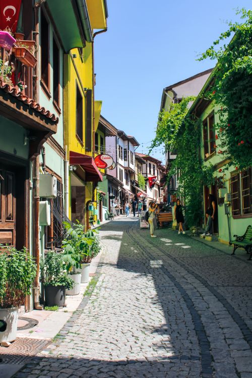 Free Colorful traditional houses in Odunpazarı, Eskişehir on a sunny summer day. Stock Photo