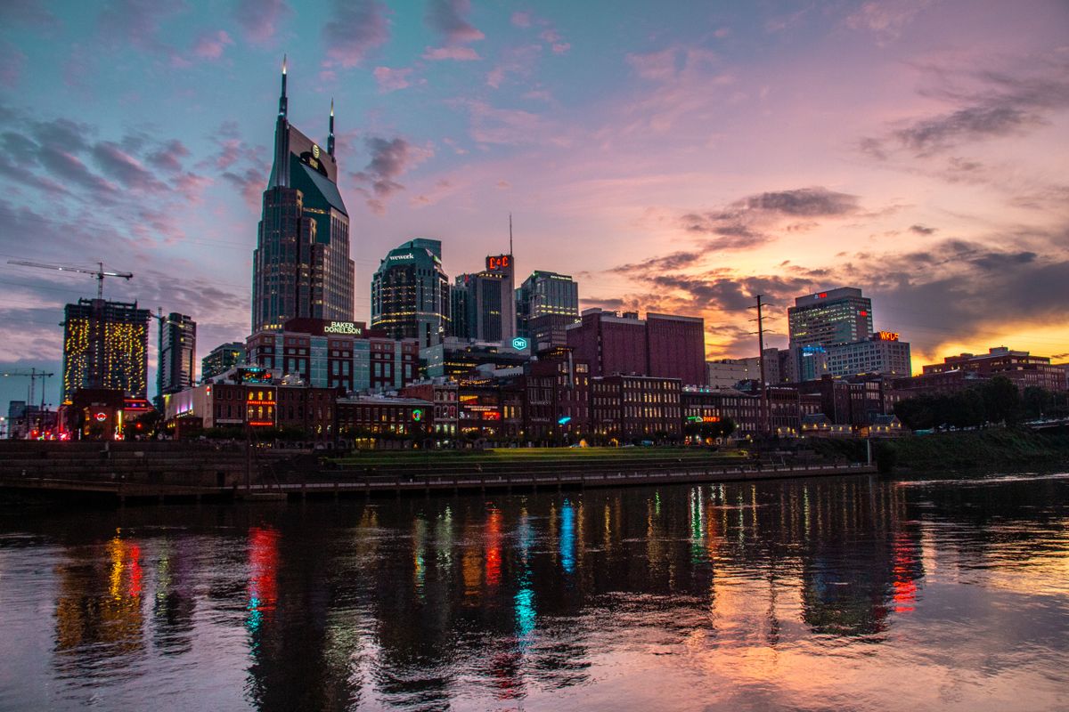 Neon honky-tonk signs on Lower Broadway in Nashville