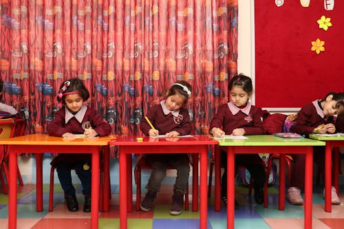 School girls in class room