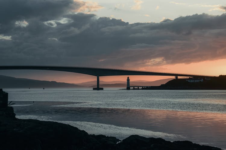 Clouds Over Skye Bridge In Scotland At Sunset