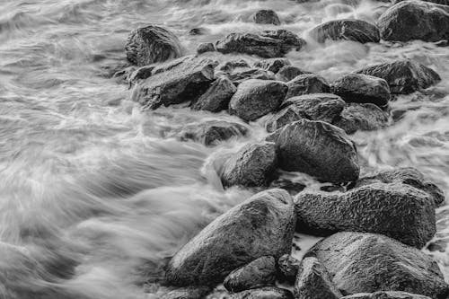 Rocks on Sea Shore in Black and White