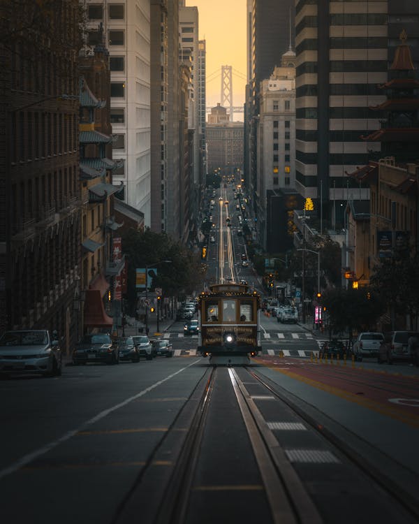Tram On Road In City