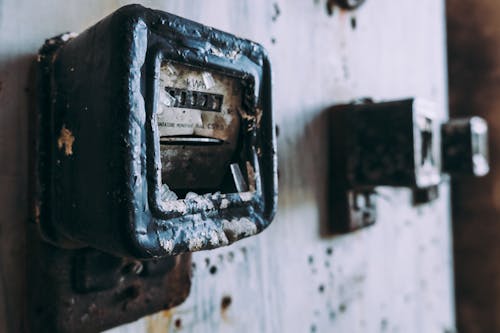 Free stock photo of abandoned, broken, electric meter