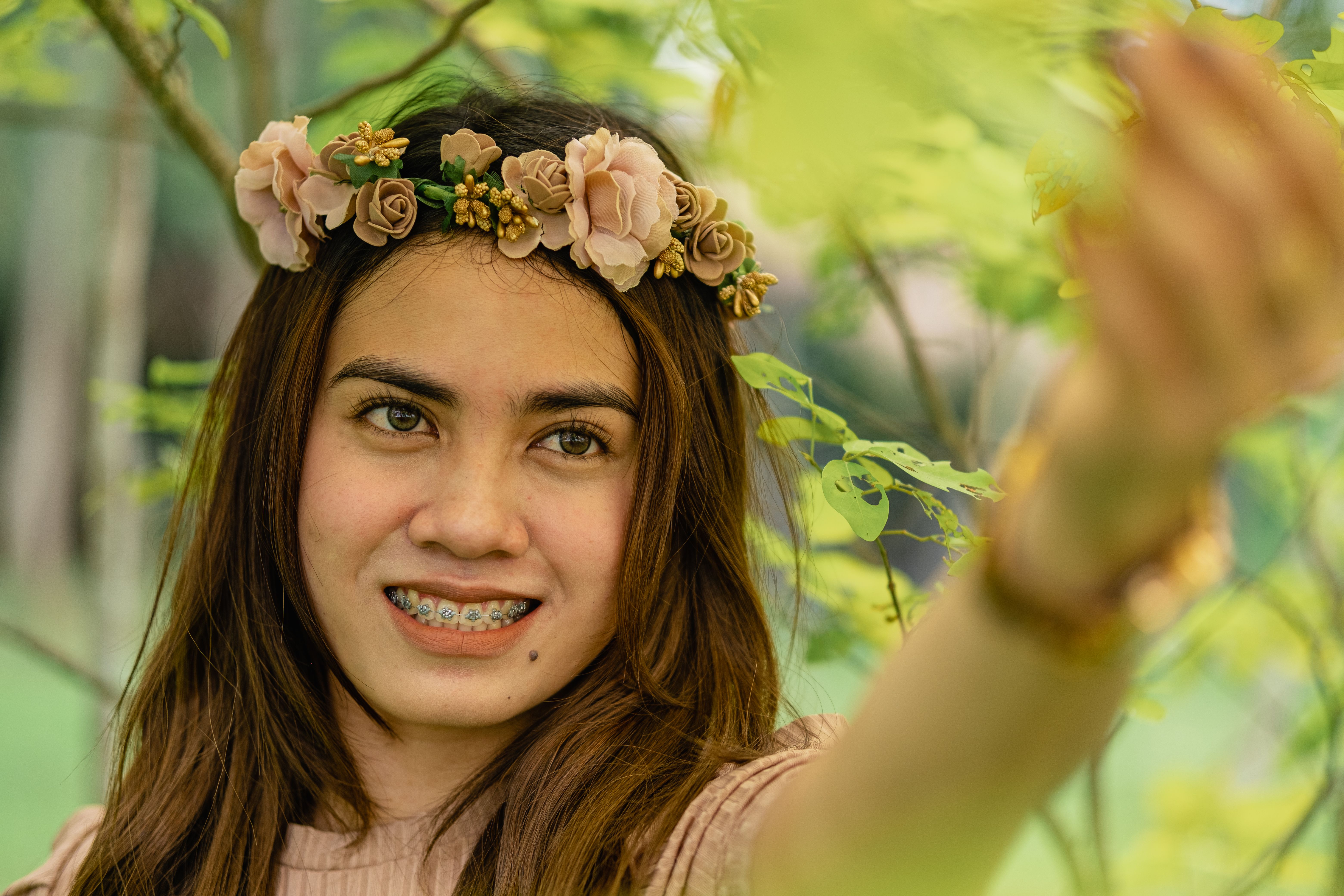 Person with braces at an orthodontic check-up