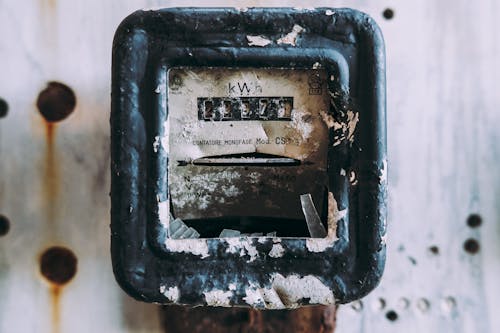 Free stock photo of abandoned, broken, electric meter