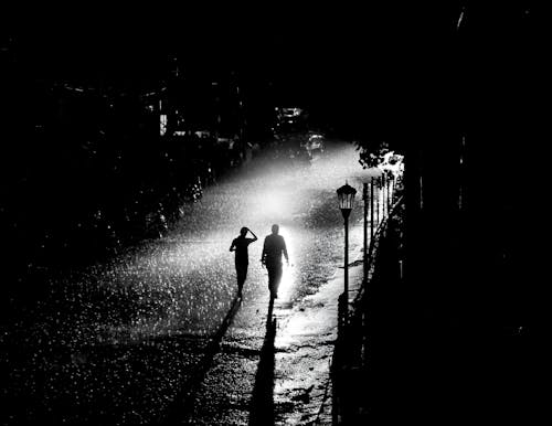 People Walking on Street in Rain at Night