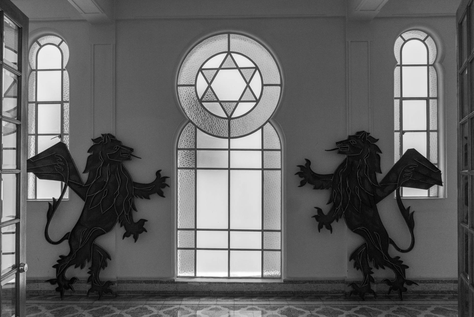 Window in a Synagogue in Black and White