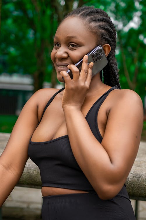 Smiling Woman Talking on Phone