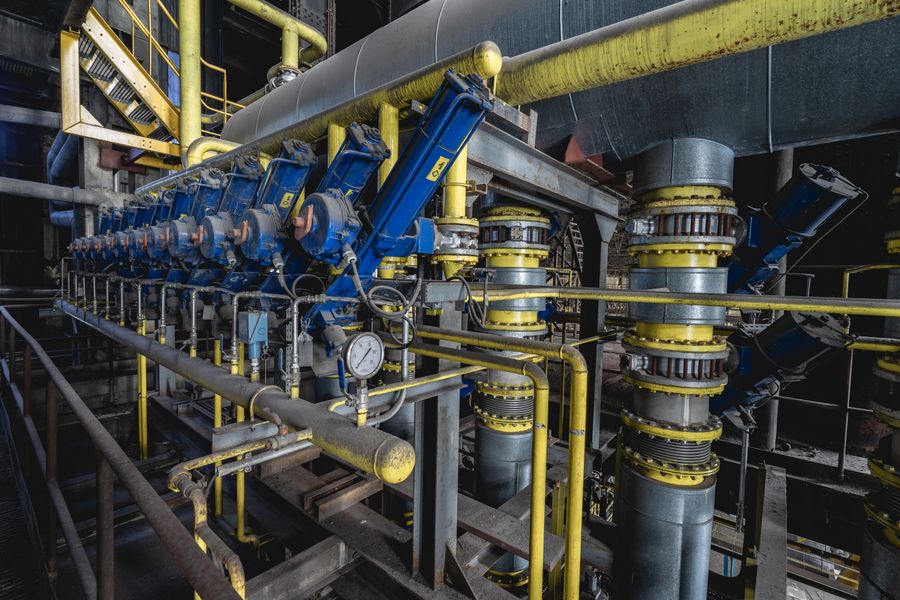 Clean mechanical room with precision piping and valve assemblies