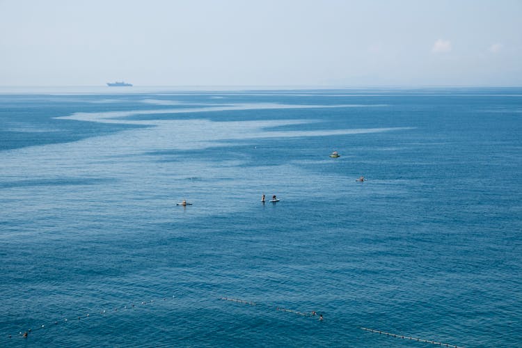 People On Surfboards Sailing In Sea