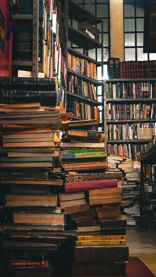 A stack of books in a library