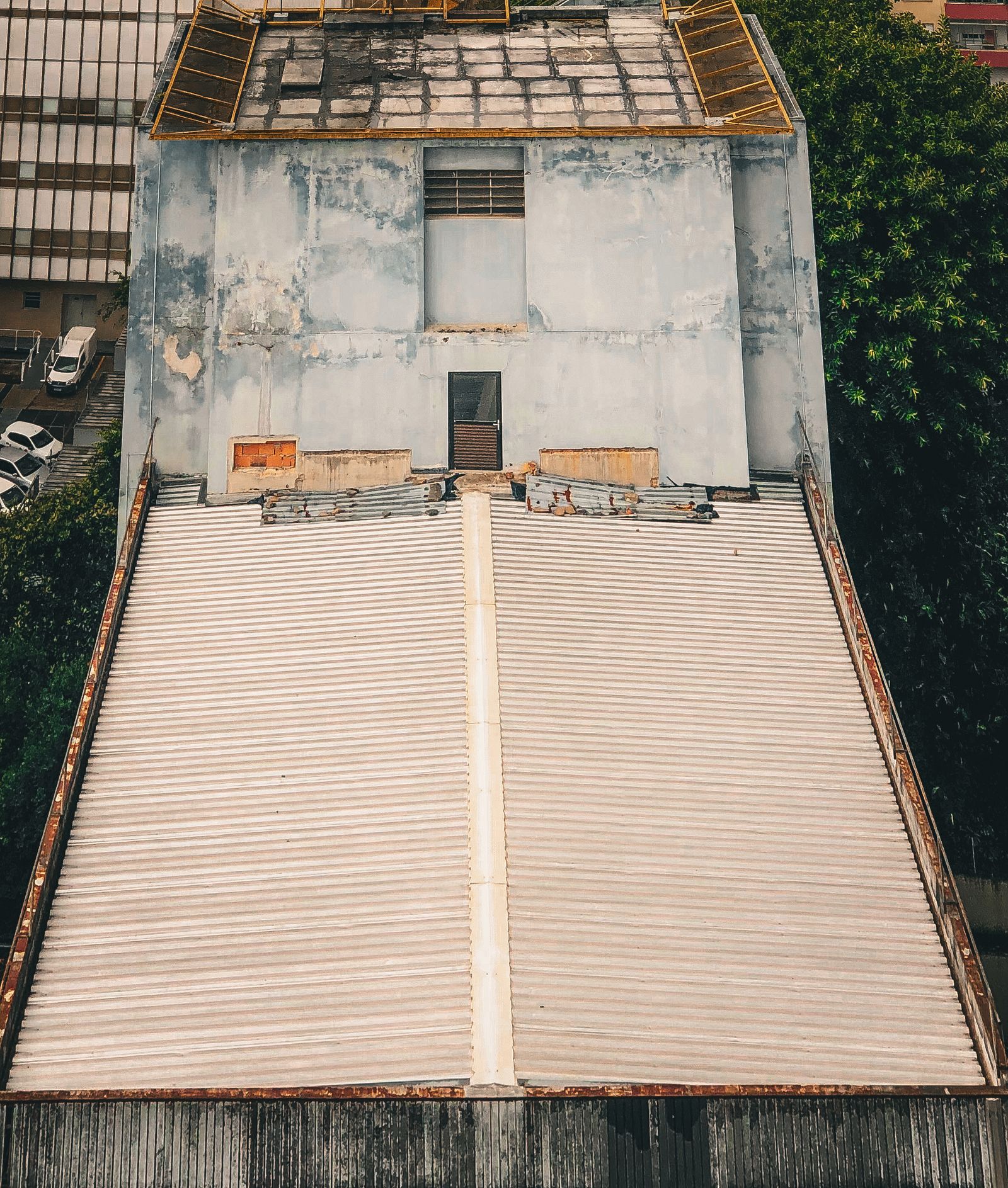 Tarp on a storm-damaged roof