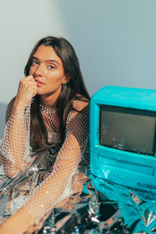 Woman with Blue Retro TV