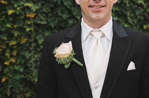 Free Man in Black Formal Suit With White Necktie Beside Green Bush in Shallow Focus Photography Stock Photo