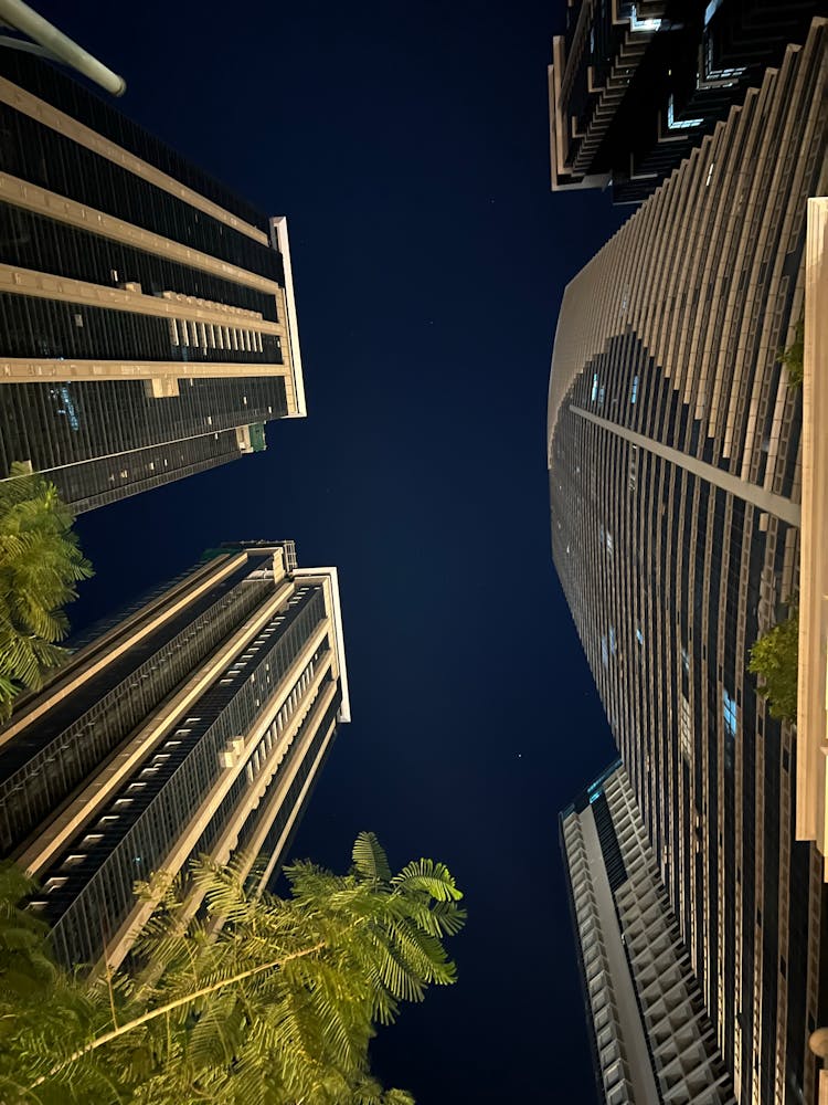 Walls Of Skyscrapers At Night