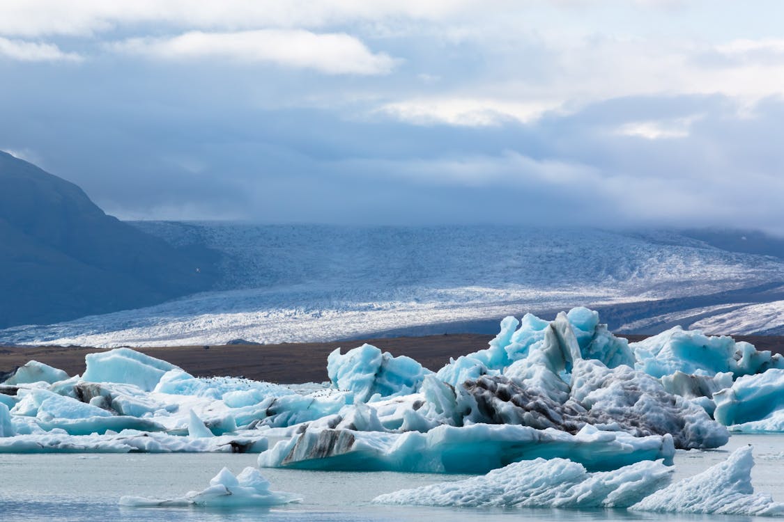 Glacier and a Frozen Lake in Iceland 