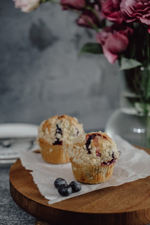 Free Ready-to-Eat Muffins with Bilberries Stock Photo