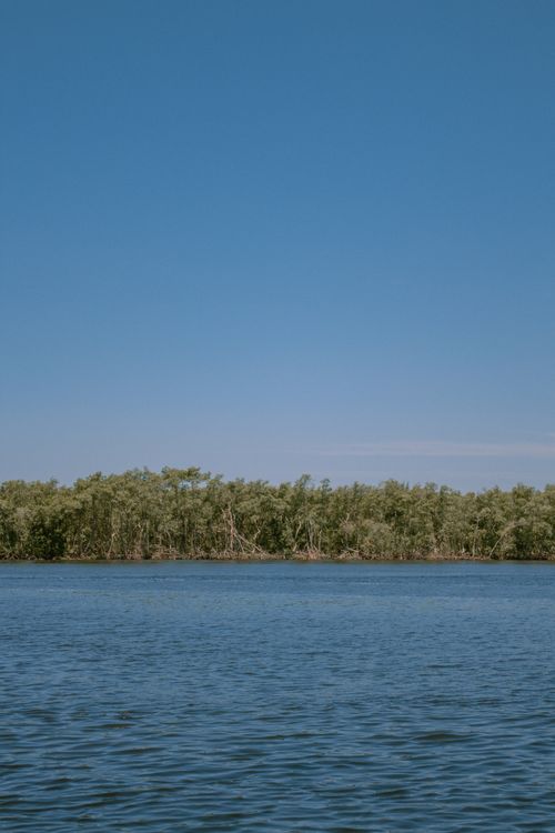 Free Peaceful view of a lake under a clear blue sky in Paraná, Brazil, showcasing natural beauty. Stock Photo