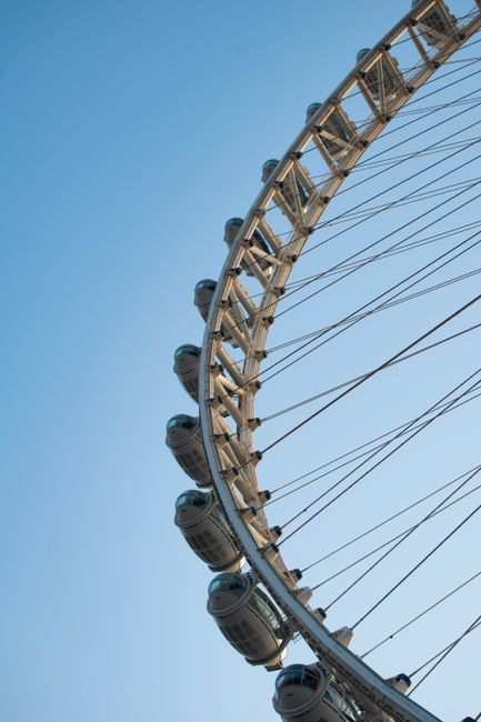 Close-up view of the Ain Dubai Ferris Wheel in UAE, capturing its iconic cabins and structure.
