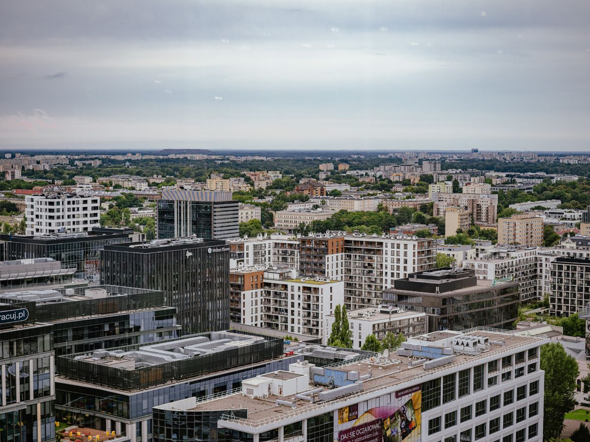 Aerial view of Warsaw showing modern and residential architecture