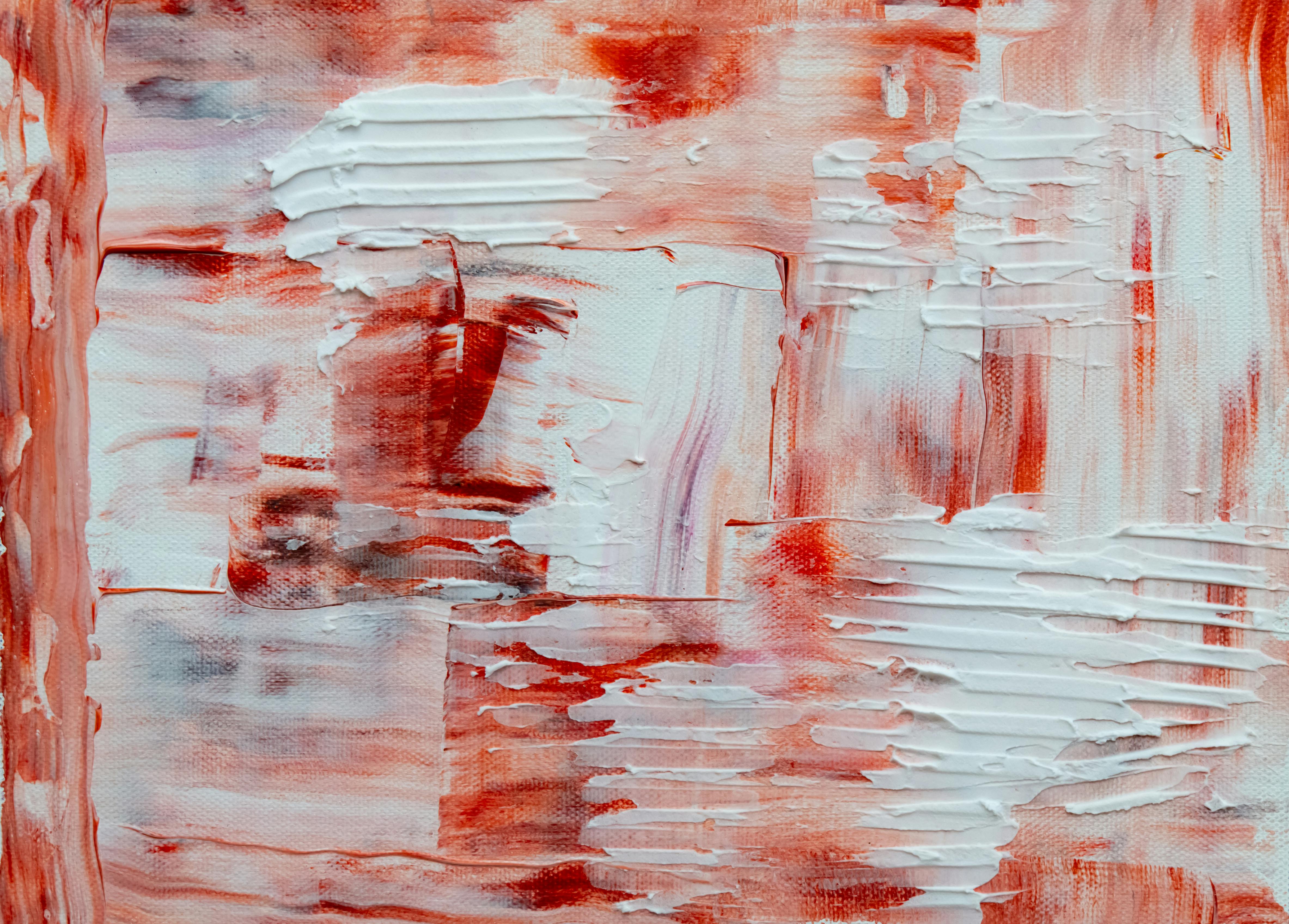 Red And White Abstract hot Painting 16x20