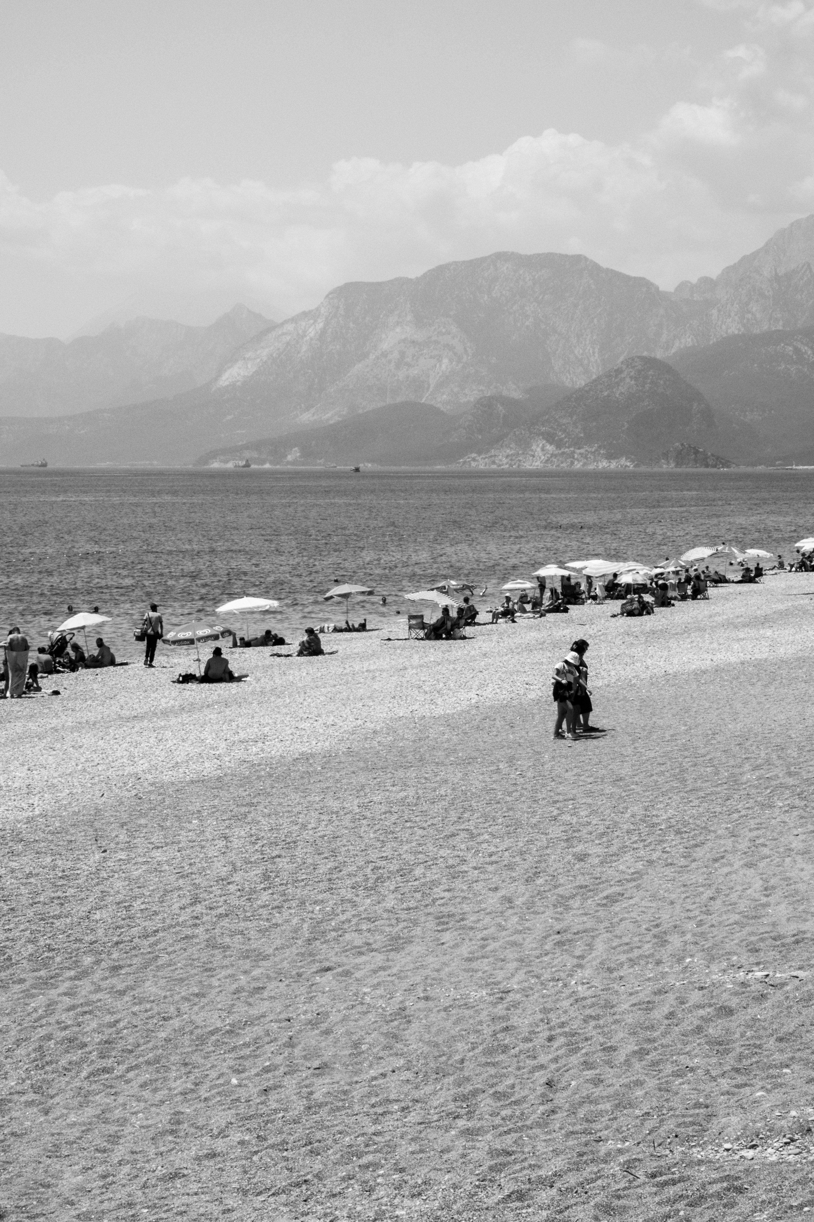 People on a Beach in Black and White · Free Stock Photo