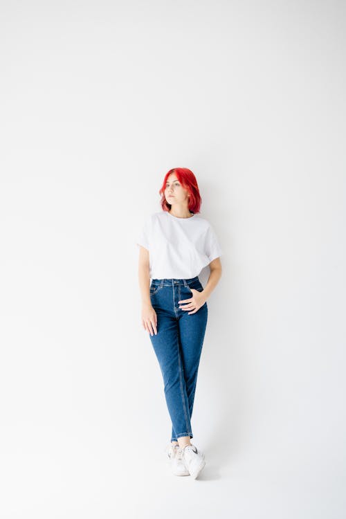 Woman in T-shirt and Jeans