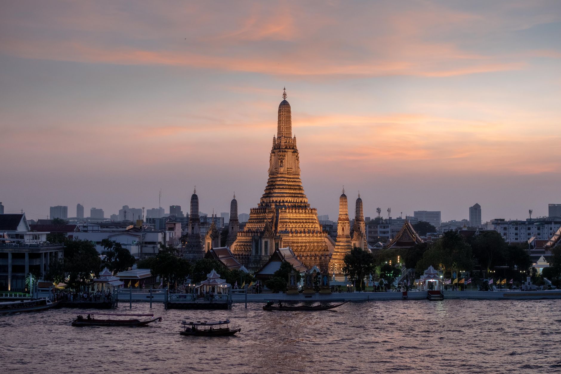 Wat Arun temple at sunset in Bangkok, Thailand