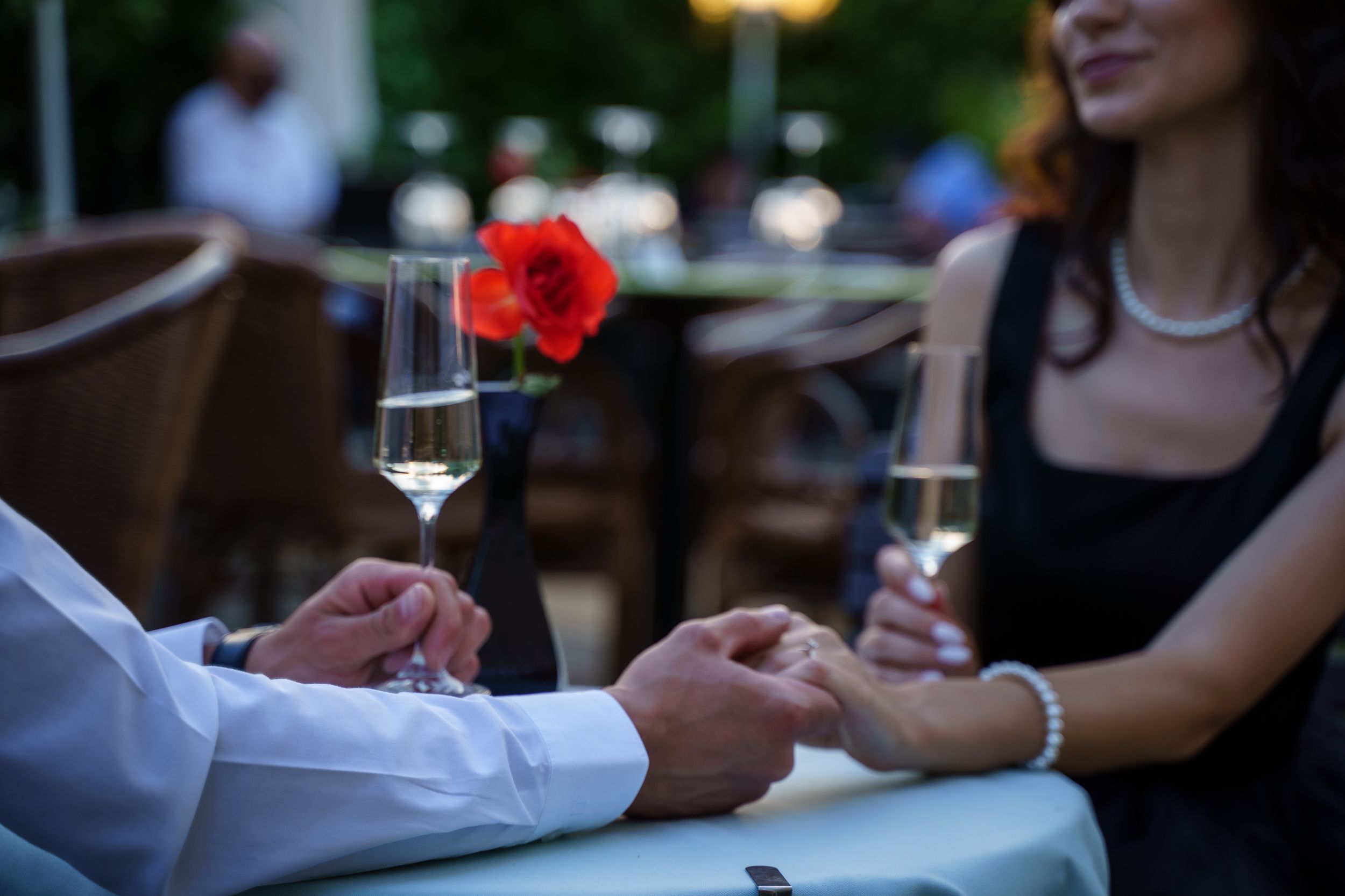 A couple meeting for the first time over dinner