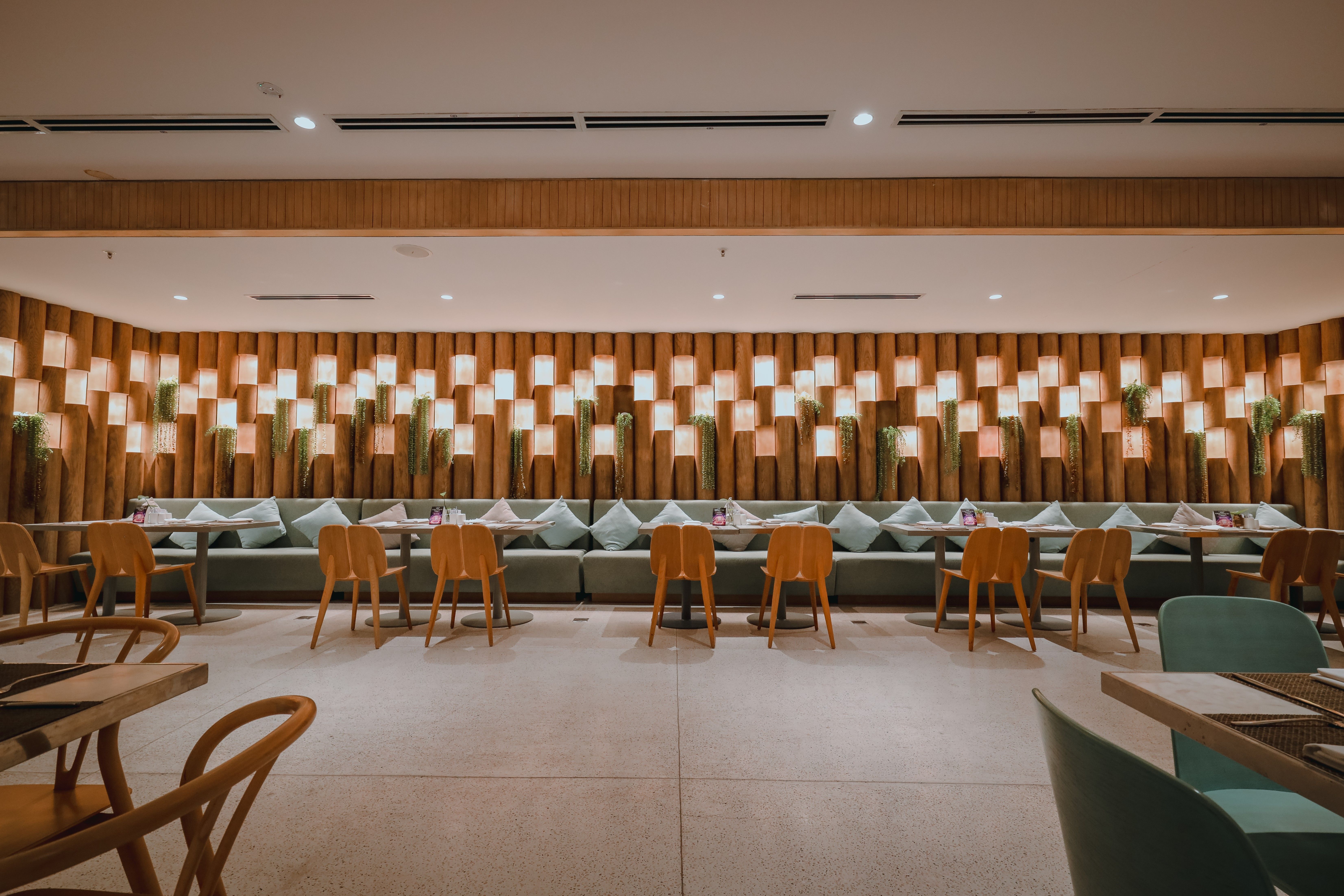 Chic restaurant interior design featuring elegant seating in Phú Quốc, Vietnam.