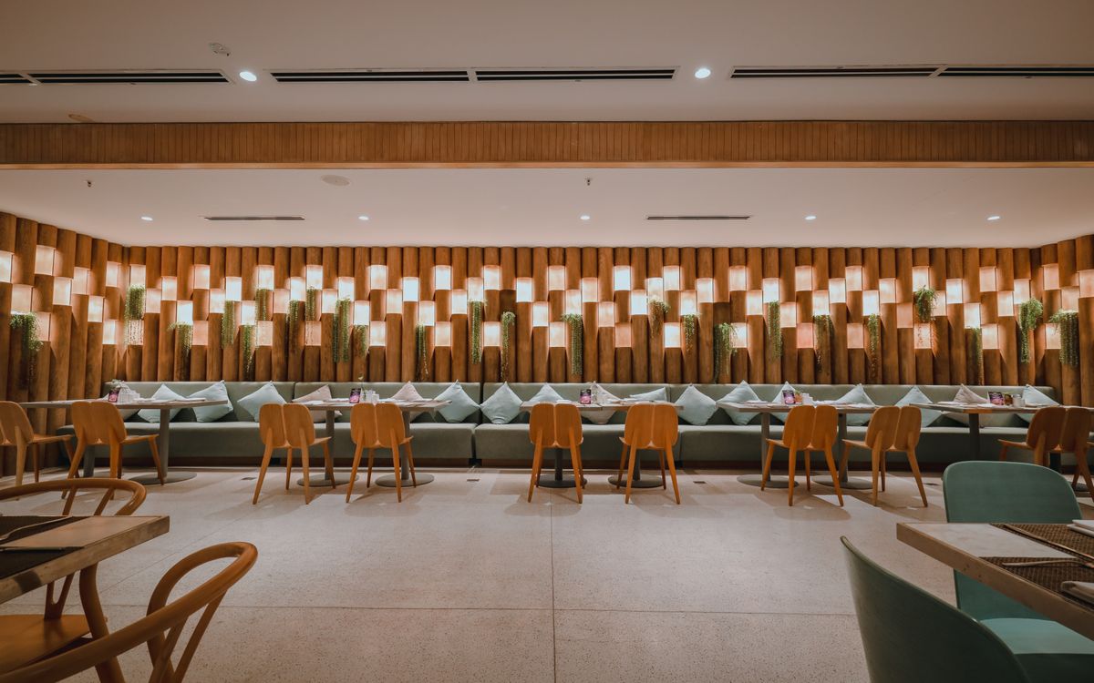 Chic restaurant interior design featuring elegant seating in Phú Quốc, Vietnam.