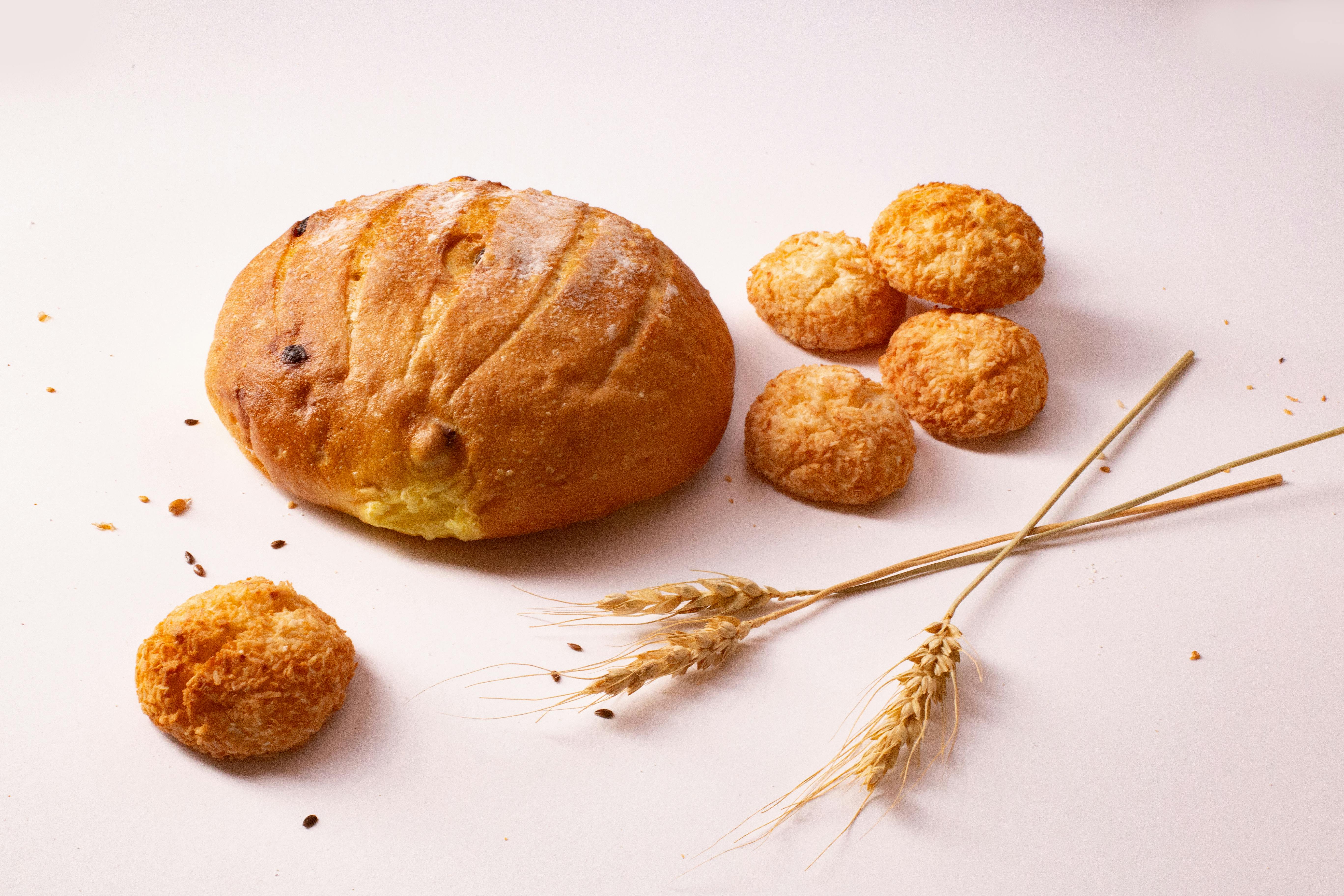 round bread on white surface