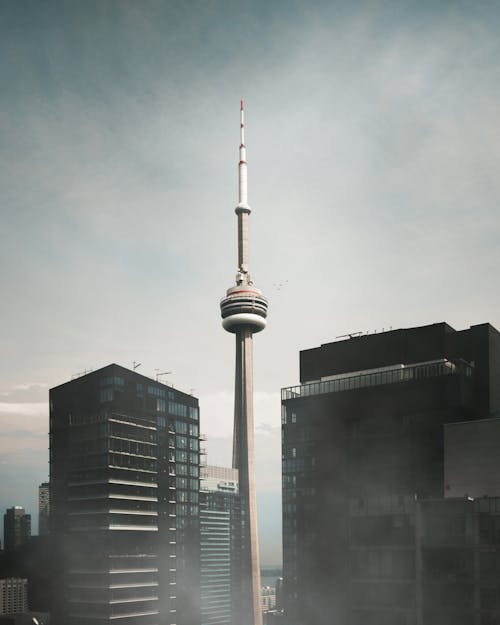 CN Tower Seen between High-Rise Buildings, Toronto, Canada