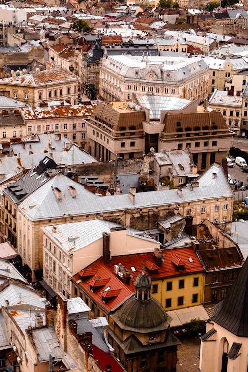 Birds Eye View of the Old Town of Lviv, Ukraine 