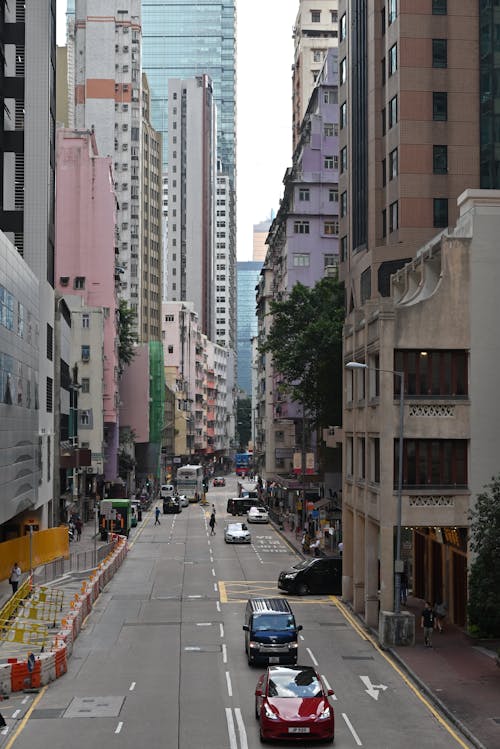 Street between Modern Buildings in City
