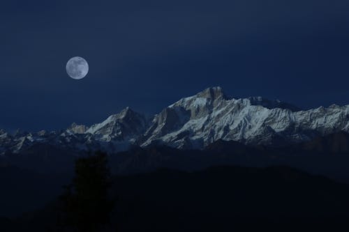 Mountain Peak Under Full Moon