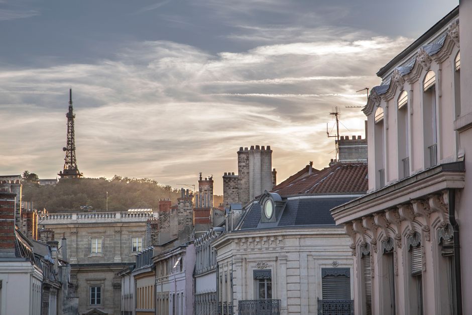 Panoramic view of the Eiffel Tower from Montmartre hill in Paris