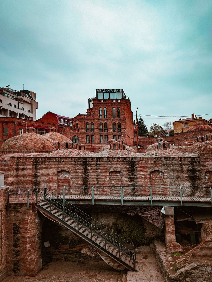 Historic brick sulfur bathhouse architecture in Abanotubani Tbilisi