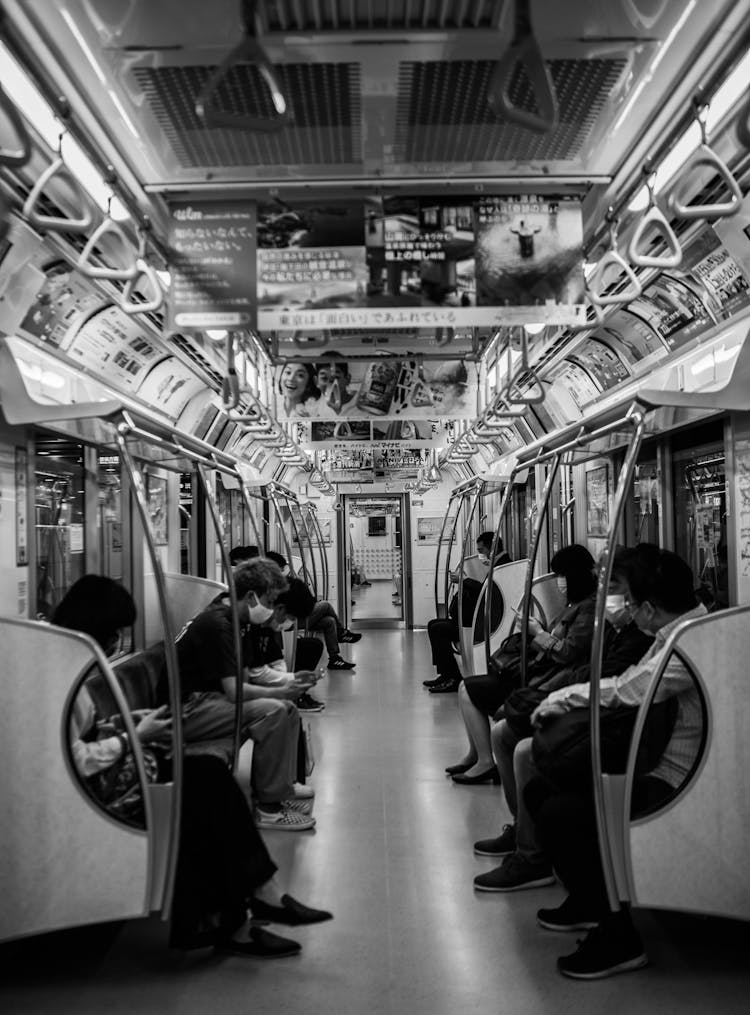 Passengers Wearing Masks In The Subway Train