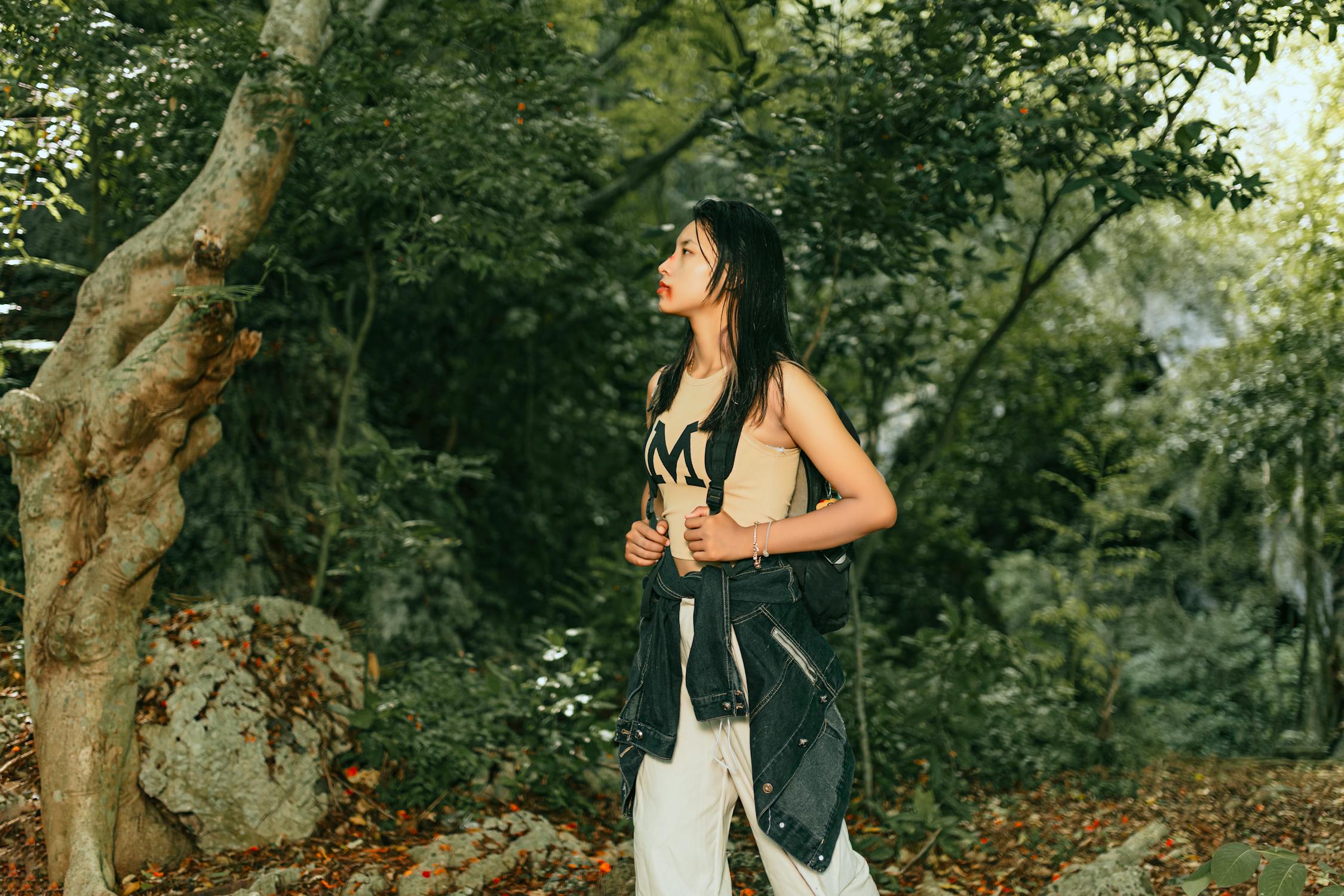 Woman With Wound On Mouth Walking In Forest Free Stock Photo woman-with-wound-on-mouth-walking-in-forest-free-stock-photo