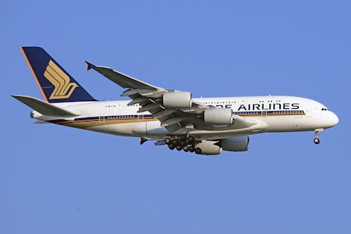 Airbus A380 Plane of Singapore Airlines in Flight