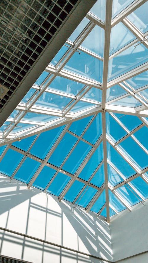 Low Angle Shot of a Glass Ceiling in a Modern Building 