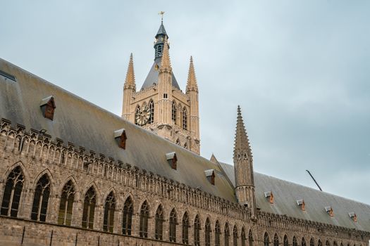 A stunning view of the gothic Saint Martin's Cathedral in Ieper, Belgium.